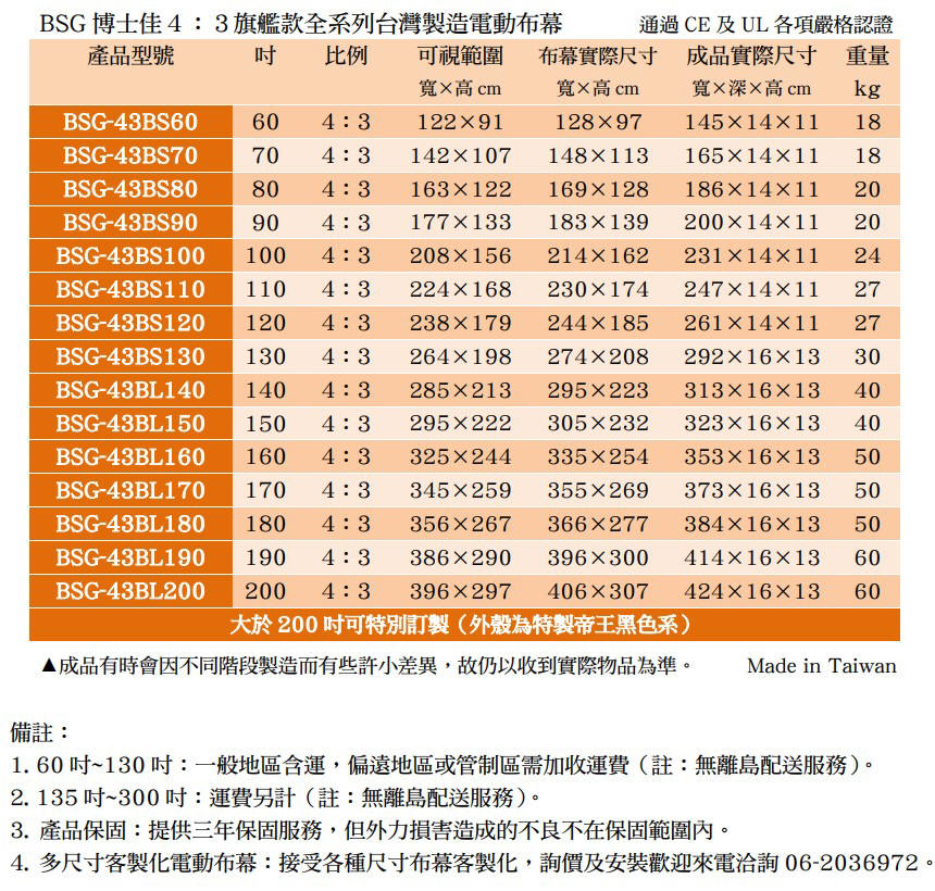 BSG 博士佳 旗艦款 4:3 電動布幕 商品介紹 19