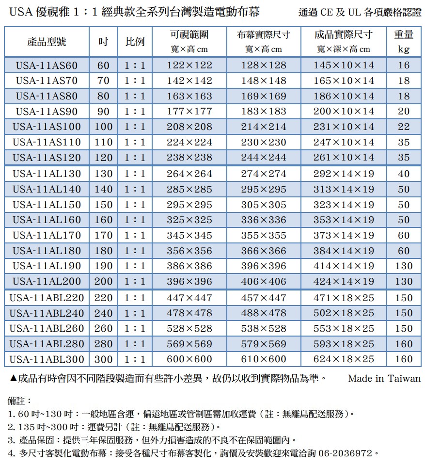 USA 優視雅 經典款 1:1 電動布幕 商品介紹 20