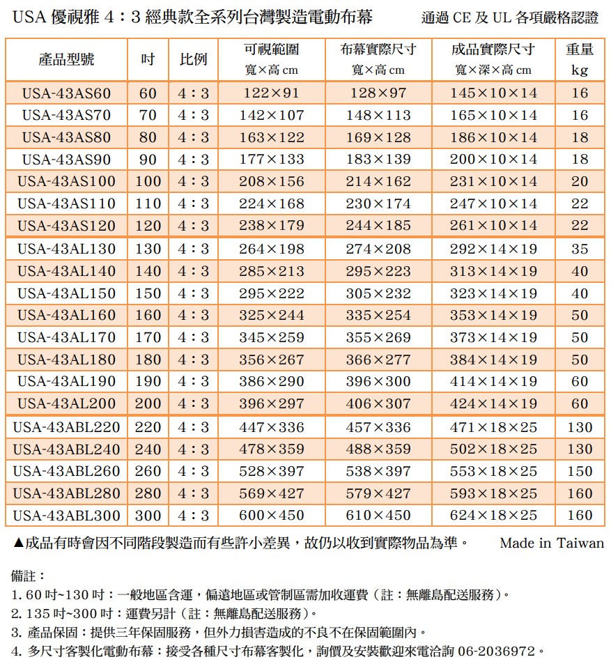 USA 優視雅 經典款 4:3 電動布幕 商品介紹 20
